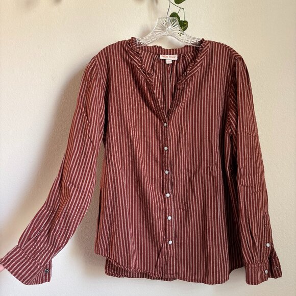 Target Brand Knox Rose Maroon Striped V-Neck Long-Sleeve Blouse - Picture 1 of 3